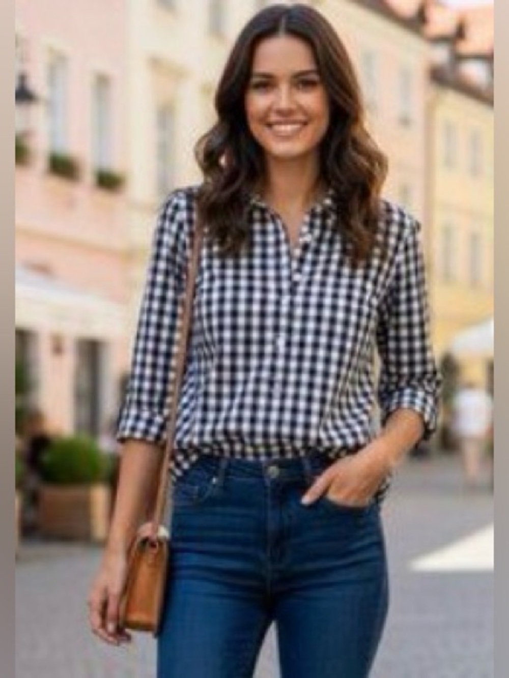 Vineyard Vines Black and White Gingham Half Button Shirt
